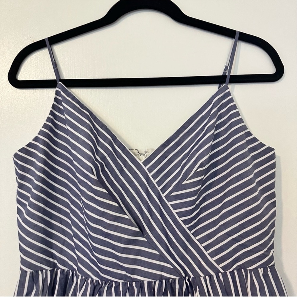 J. Crew 10 Midi Party Dress Shirting pin Stripes blue white full skirt classic - Picture 8 of 11